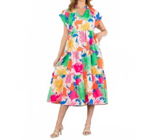 THML Clothing Tiered Midi Dress In Multi Color Print