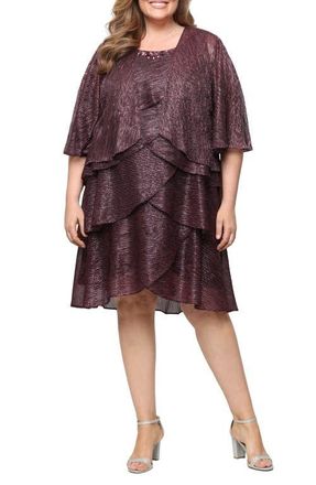 S.L. Fashions Tiered Ruffle Dress with Jacket in Berry at Nordstrom, Size 18W