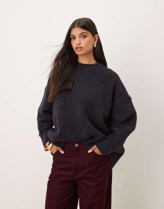 Asos Maglione girocollo oversize premium blu navy ardesia in lana e lana dalpaca