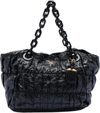 Prada Pre-owned Shoulder Bags, female, Black, Size: ONE SIZE Pre-owned Gathered Patent Leather Tote