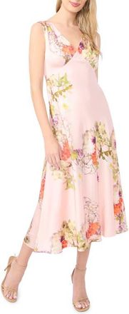 Ted Baker Alina Floral Deep V-Neck Satin Midi Dress in Cloud Pink at Nordstrom, Size 10
