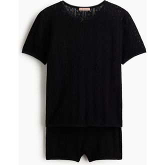 H&M Pointelle-knit Cotton Pyjamas in Black at Nordstrom, Size X-Small