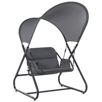Beliani Columpio Moderno Para Exterior Asiento De Poli&eacute;ster Con Toldo De Malla Estructura De Acero Gris Oscuro Solagna