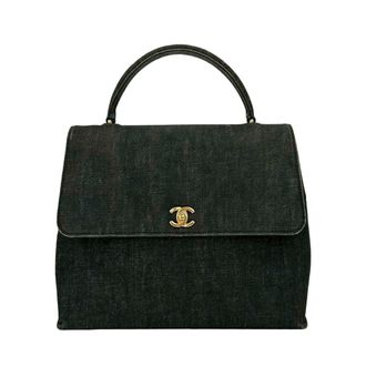 Chanel Black Cotton Leather Handbag Tote Bag (Pre-Owned)