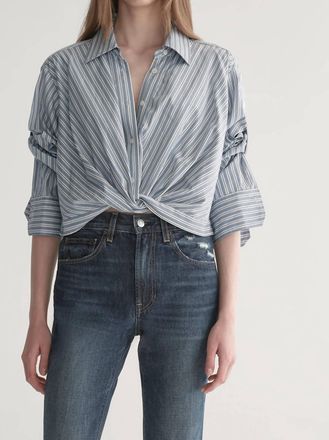 A.L.C. Leo Striped Cotton Shirt In White/steel Blue