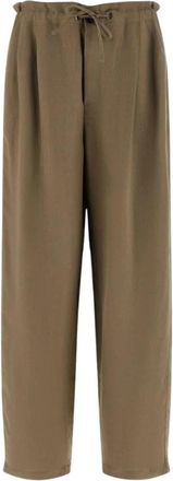 Brunello Cucinelli Linnenmix broek met hoge taille en trekkoord - Dames - Wijde Broeken - Bruin - M - Linnen - Broeken