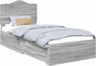 vidaXL Bed Frame with Drawer Grey Sonoma 75 x 190 cm Engineered Wood vidaXL