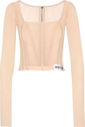 Dolce & Gabbana Georgette top met korsetdetail - Dames - Longsleeves - Beige - M - Spandex - Tops