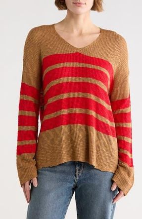 Wishlist Stripe Long Sleeve Sweater in Camel/Red at Nordstrom Rack, Size Medium