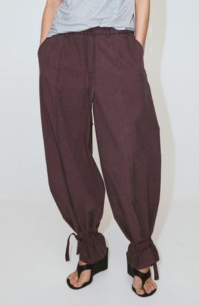 Mango Tie Cuff Cotton Blend Drawstring Pants in Purple at Nordstrom, Size 10