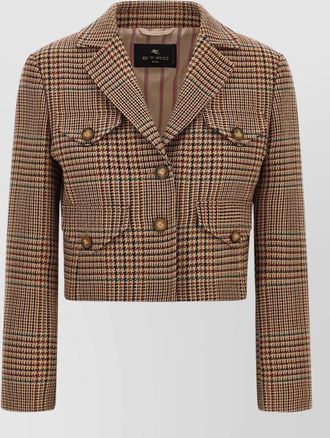 Etro wool prince of wales cropped single-breasted blazer
