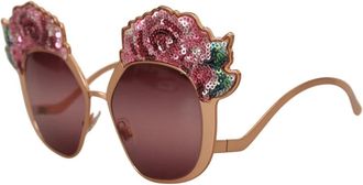 Dolce & Gabbana Roze Pailletten Geborduurde Zonnebril - Dames - Zonnebrillen - Roze - ONE Size - Pailletten - Accessoires