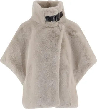 Pinko Plush Fur-Effect Fabric Cape With High Collar Detail