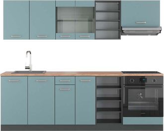 Vicco Mueble De Cocina R-line, Gris Azulado/antracita, 240 Cm, Et Roble