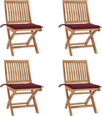vidaXL Vidaxl - Sillas De Jard&iacute;n Plegables 4 Uds Madera Maciza Teca Con Cojines