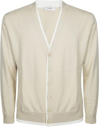 Paolo Pecora Cardigan Contrasti - Heren - Vesten - Beige - 2XL - Wol - Truien & Vesten