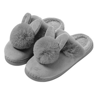 Generic Ladies Warm Animal Slippers - Bunny Ears, Size 6-8, Grey, Cotton, Memory Foam Insole, Open Toe, Womens Clothing, Adult Women, Slipper