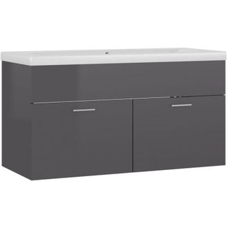 vidaXL Sink Cabinet with Built-in Basin High Gloss Grey Engineered Wood vidaXL