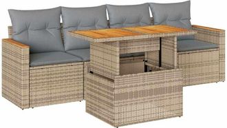 vidaXL Vidaxl - Set Sof&aacute;s Jard&iacute;n Y Cojines 5 Pzas Rat&aacute;n Sint&eacute;tico Acacia Beige