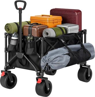 Woltu Woltu Carrito Plegable, 150 L, Carrito De Camping, Carrito De Playa, Ruedas Desmontables, Vers&aacute;til, Negro / 100 Kg