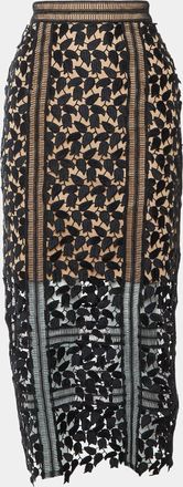 Self Portrait Black/beige Arabella Guipure Lace Midi Skirt