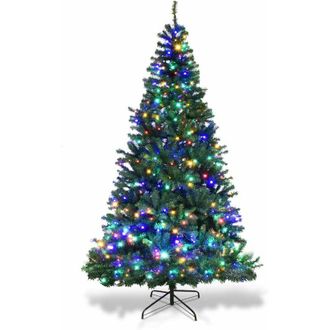 Costway Rbol De Navidad Artificial 210cm Pvc Con Soporte Led Cadena De Luces De 2 Tipos Decoraci&oacute;n Para Navidad Hogar Interior Fiesta