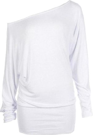 Generic Womens One Off-Shoulder Tops with Long Sleeves, Off Shoulder Batwing Jumper, Ladies Batwing Top (UK, Numeric, 16, Regular, Regular, White)