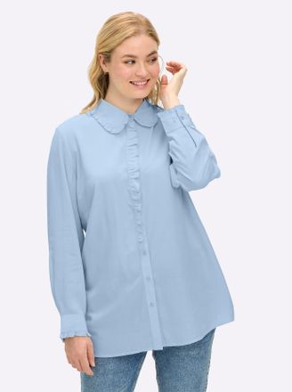 Sheego R&uuml;schenbluse SHEEGO, Damen, Gr. 40, hellblau, 100% Viskose, unifarben, Blusen R&uuml;schenbluse