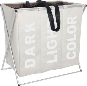 WENKO Wäschekorb »Trio« beige, 3-tlg Aufteilung, klappbar, mit Griffen