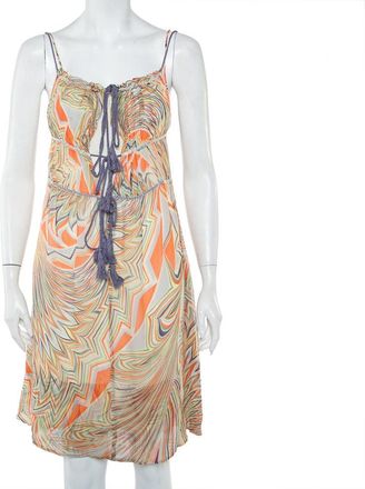 M Missoni Multicolor Printed Silk Sleeveless Tie Detail Midi Dress