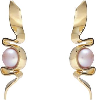 LADY GREY Womens Pearl Ribbon Earrings In Gold