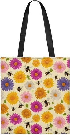 Generic Bee And Floral Tote Bag for Women Men Shoulder Bags Purses Pouch Handbags