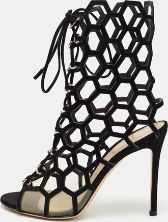 Gianvito Rossi Black Suede And Mesh Cut Out Sandals