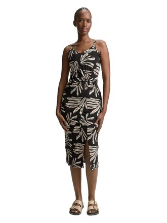 Tom Tailor Denim Midikleid TOM TAILOR DENIM, Damen, Gr. S (36), N-Gr, schwarz (abstract schwarz beige), Web, Obermaterial: 95% Viskose, 5% Elasthan, bedruckt, k&ouml;rperna