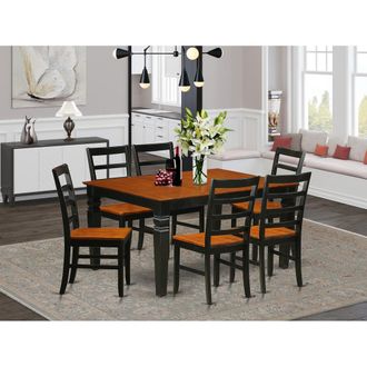 East West Furniture 7 Pc Kitchen table set with a Dining Table and 6 Wood Dining Chairs in Black