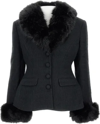 Self Portrait Giacca In Pelliccia Bouclé Nera Su Misura-Donna