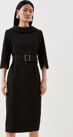 Karen Millen Petite Roll Neck Pencil Midi Dress in Black at Nordstrom, Size 8P