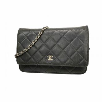 Chanel Black Leather Chain/Shoulder Wallet (Pre-Owned)