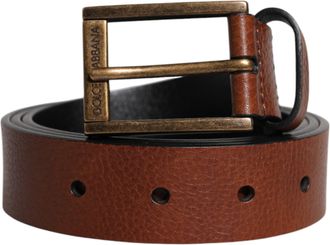 Dolce & Gabbana Brown Calf Leather Classic Metal Buckle Mens Belt