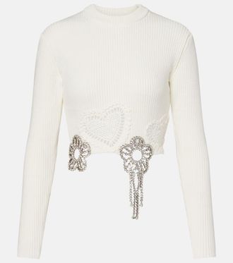 Area Embellished cotton-blend sweater