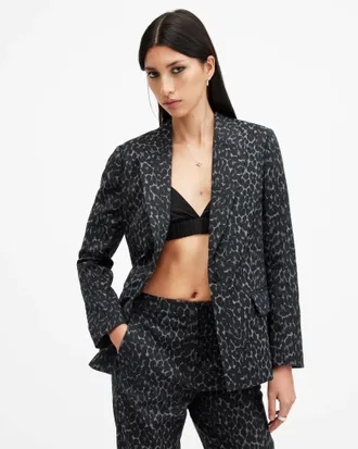 AllSaints Cotton Aurora Leopard Jacquard Blazer, Size: UK 10/US 6