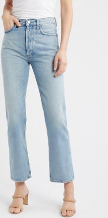 A Gold E 90s Pinch Waist High Waist Straight Leg Jeans in Addition Medium Indigo at Nordstrom, Size 23