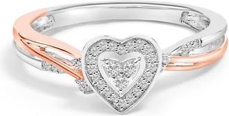 House of Brilliance 14K Rose Gold Plated Sterling Silver 1/10 Cttw Diamond Heart Motif Ring in White Gold Over Silver at Nordstrom