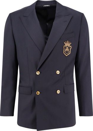 Dolce & Gabbana Stretch Virgin Wool Blazer With Frontal Logo Patch-Uomo