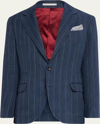 Brunello Cucinelli Mens Wool Chalk Stripe Chevron Blazer