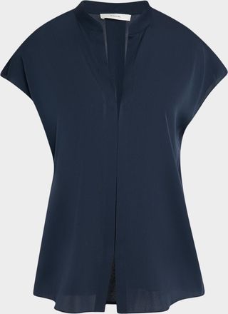 Vince Cap-Sleeve Blouse with Hidden Placket