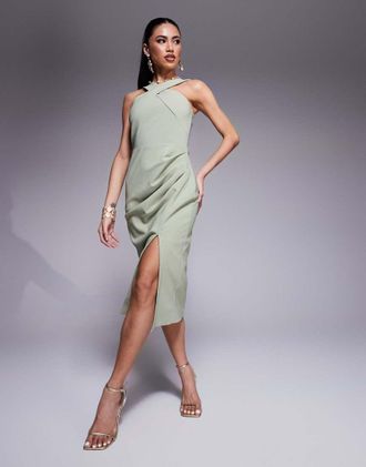 Lavish Alice halterneck midi dress in sage green
