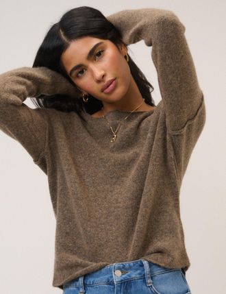 Nobody's Child Brown Slash Neck Knitted Jumper