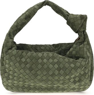 Bottega Veneta Womens Shoulder Bag Jodie Green Tweed-Gold Calf Leather Tweed/gold
