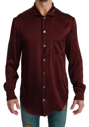 Dolce & Gabbana Bordeaux Zijde Pyjama Casual Top Shirt